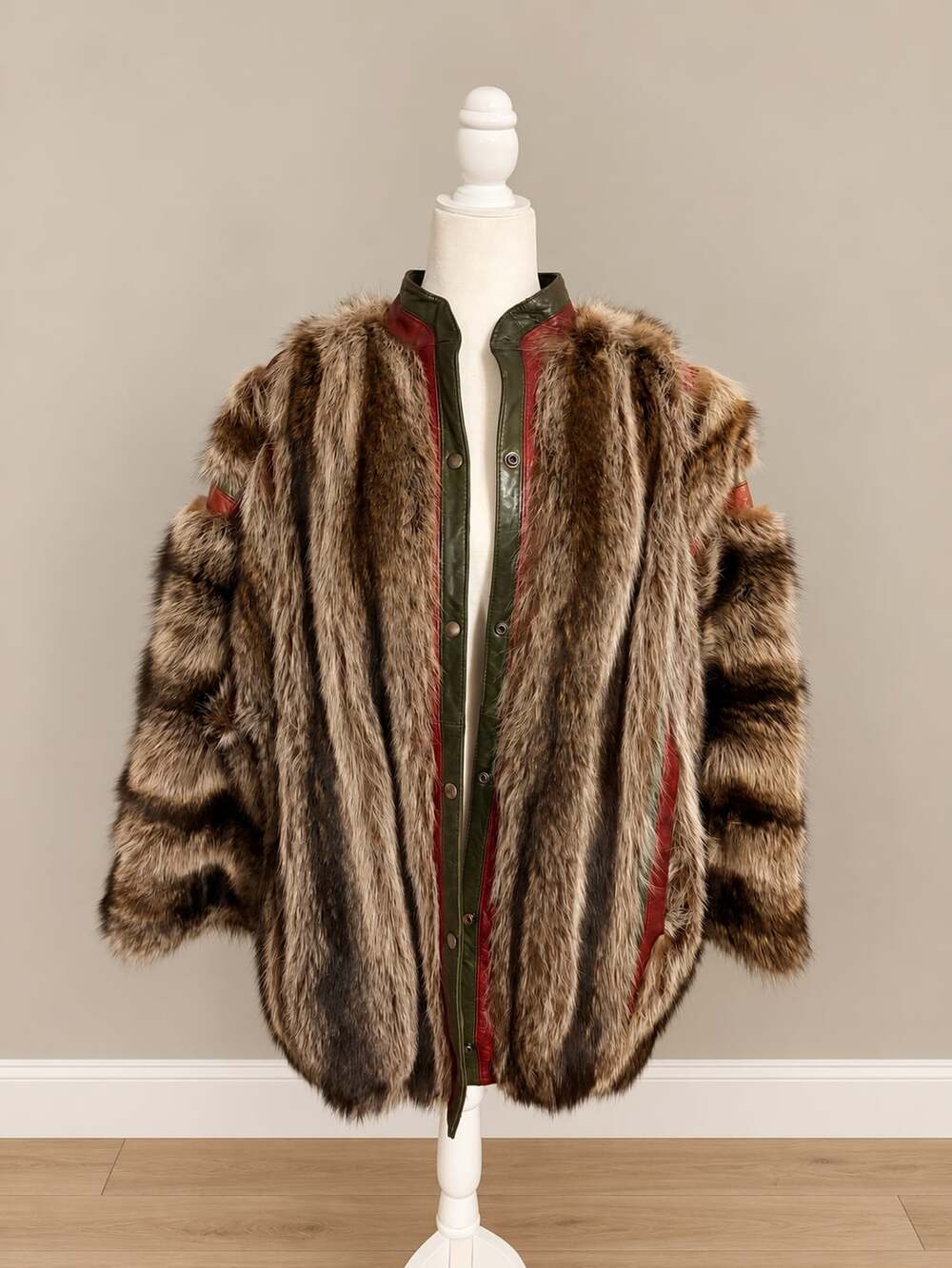 Grosvenor Canada Vintage Faux Fur Coat with Leather Trim